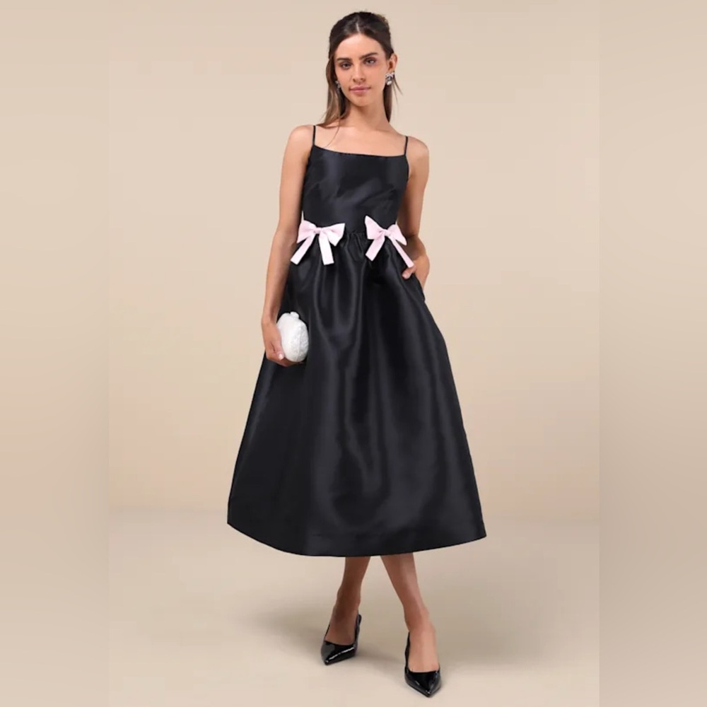 Lulus - Black Taffeta Bow Dress - Size M